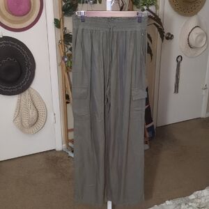 Casual Green Wide-Leg Pull On Pants With Pockets